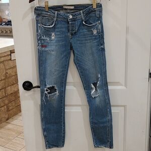 ZARA / Trafaluc Jeans Size 6 Medium Wash Distressed with Factory Graffiti